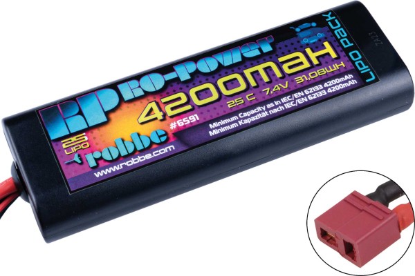 Ro-Power Car LiPo Battery 4200 mAh 7.4 V 25C Round Case with T-connector and Tamiya adapter
